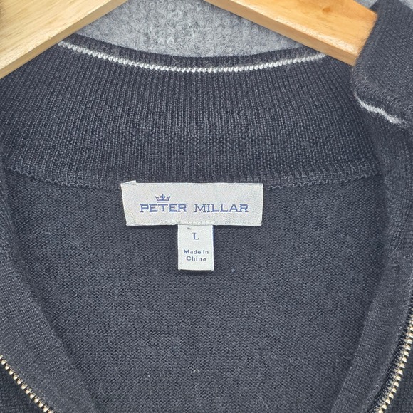 Peter Millar Mens Merino Wool Lyocell Quarter Zip Sweater Black ME0S01 Size L - Picture 3 of 9